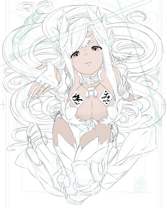 やっと髪の毛の線画終わった(`、3_ヽ)_ あとは剣と鞘  まったりやり過ぎた 