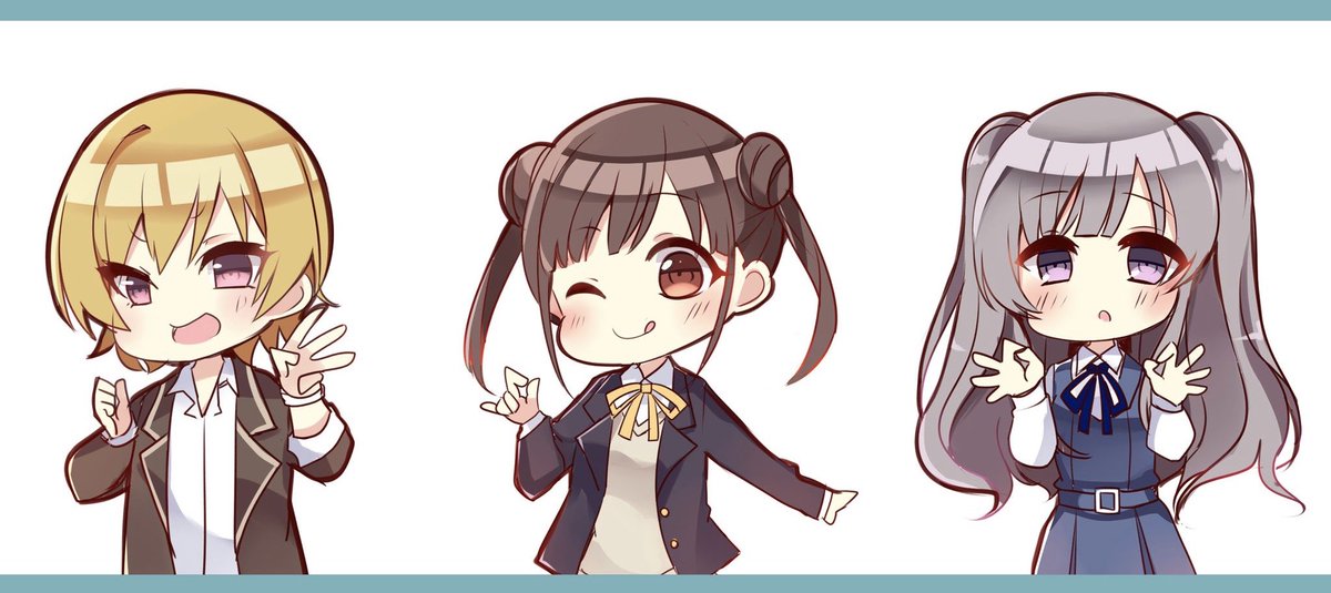 saijo juri ,sonoda chiyoko multiple girls twintails grey hair one eye closed jacket dress hair bun  illustration images