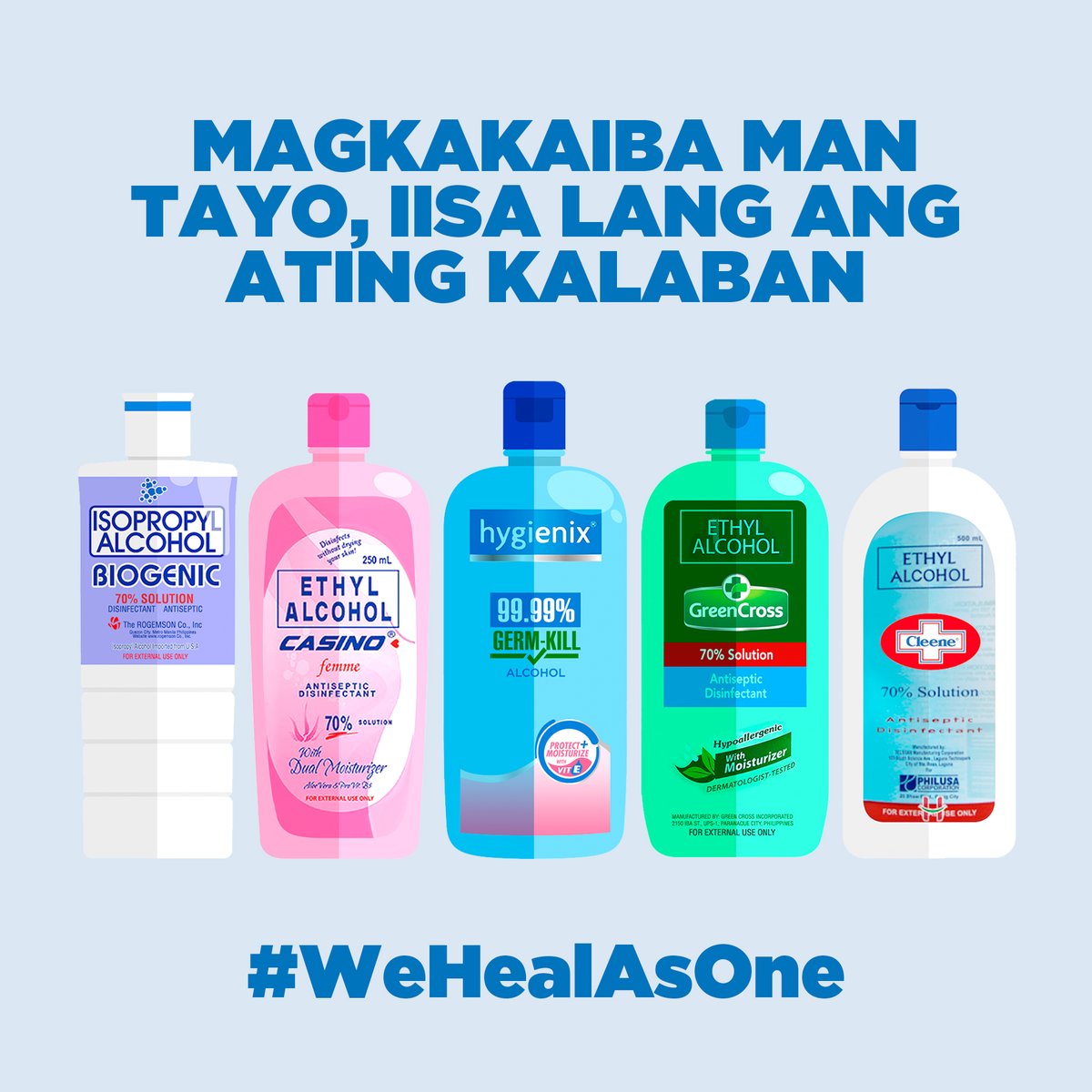 Panahon na para magkaisa sa ating pinakamalaking giyera. Nasa ating pinagsamang lakas at tapang ang kinabukasan ng sangkatauhan. #WeHealAsOne #FightWorldGermination
#GreenCrossPhilippines
#CasinoEthylAlcohol
#BiogenicAlcohol
#Cleene