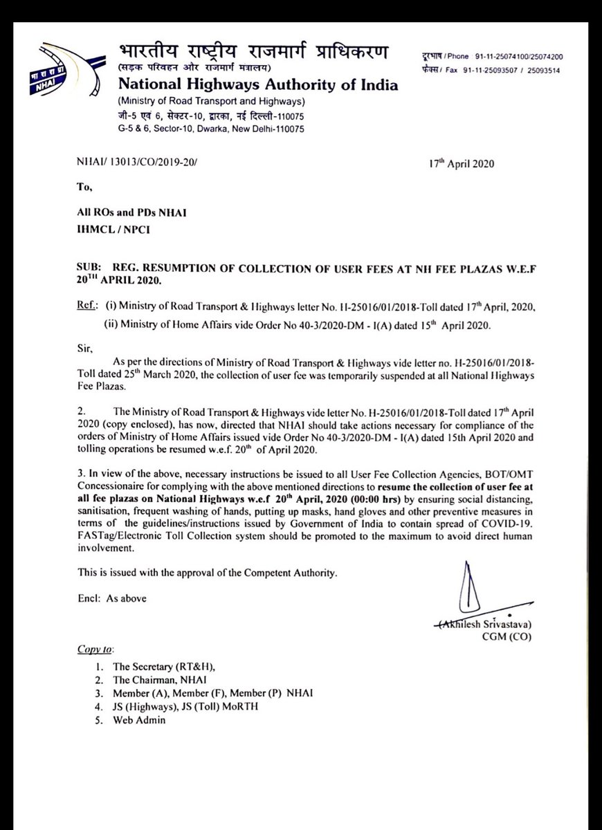 sachpati's tweet photo. #PMOfIndia @PMOIndia 
With reference to attached letter we request not to  collect toll till lockdown get open. https://t.co/Wt9gOTsWb9