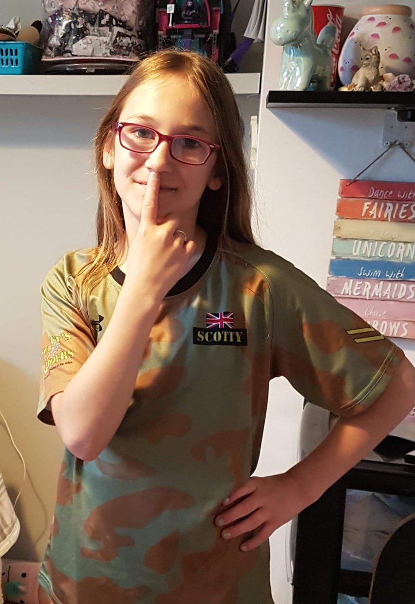 CorporalScotty's tweet photo. I’m Zoe &amp; I’m 11 years old. My dad was in the Army &amp; died in 2010 whilst serving our country. I was just 2 at the time. 
Like everyone else I’m stuck at home so I'm doing a sponsored silence! It will be  hard because I never shut up! Please donate at https://t.co/BipkLYKDH5 https://t.co/neGCOLcRMt