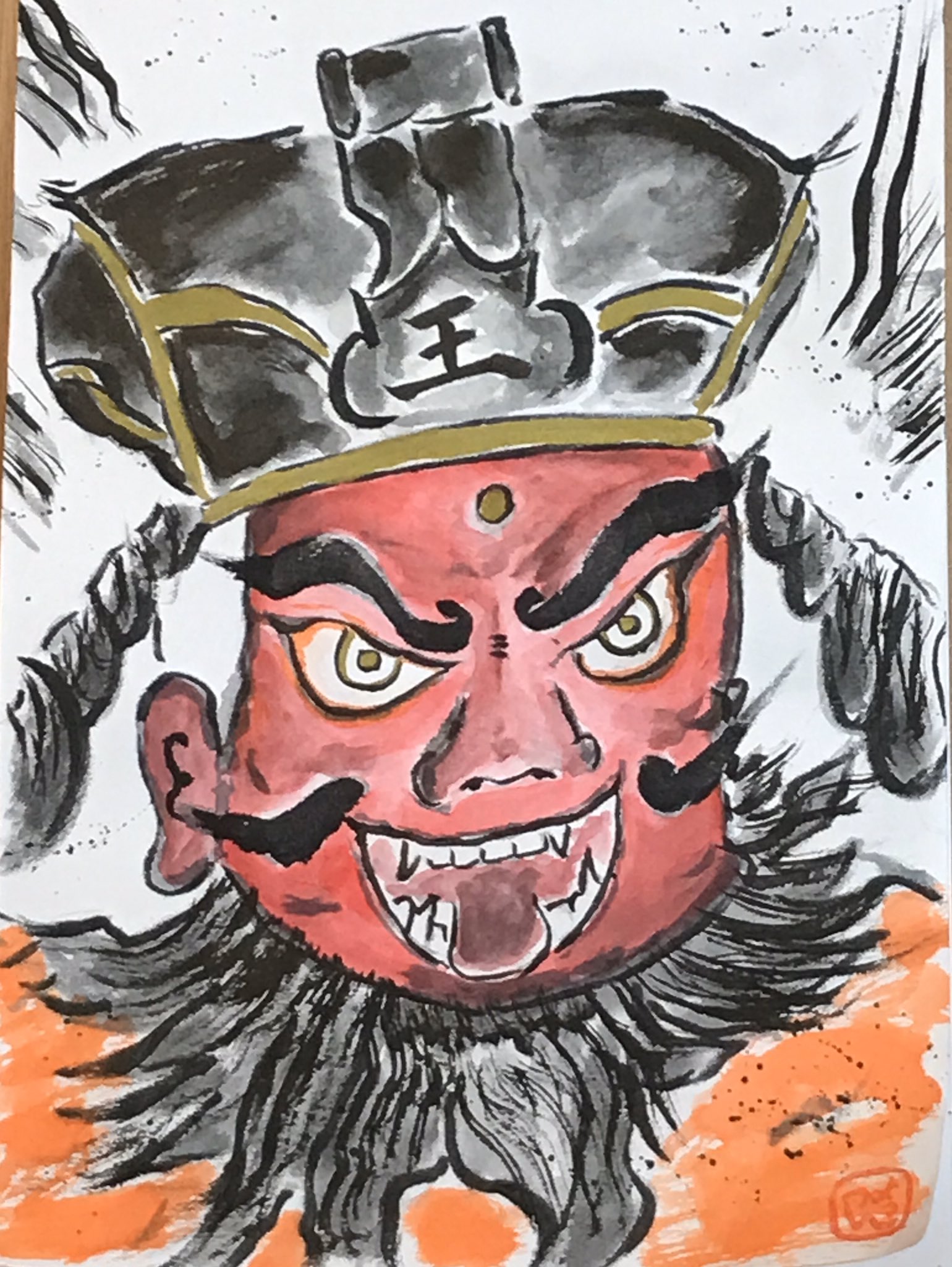 よっつん46 書道もどき 閻魔大王 イラスト好きさんと繋がりたい 筆画 Masa6614 さんから頂いた画像を 見て 閻魔大王を描いてみました 難しかったです なかなか全体像でかけません 100均のスケッチブックから ちょっと 良いのにしようかな