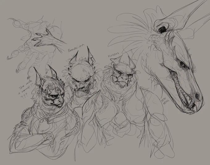 Suddenly motivated to sketch some Junti.... threw some Atoija bits in for scale since that's where most of their dna is borrowed from. 