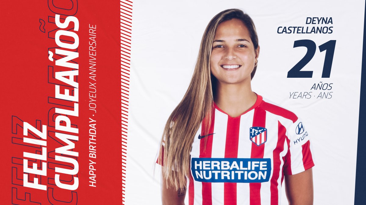 AtletiFemenino's tweet photo. 🎂 ¡Hoy es un día muy especial para nuestra jugadora @deynac18! 🤩
🇻🇪 La internacional venezolana cumple 2⃣1⃣ años 😊 
🎁 ¡Disfruta de tu día, crack! 🎉 
🔴⚪ #AúpaAtleti https://t.co/ib8WYpf9tE
