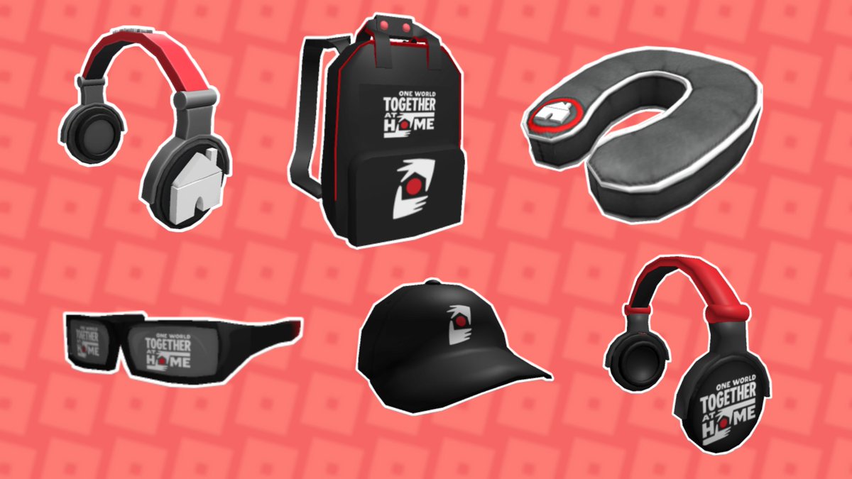 Rbxnews On Twitter Here S A Picture Of All The Free Items That Will Be Available To Claim Later Today This Is All A Part Of Glblctzn S One World Together At Home - roblox one world together at home concert