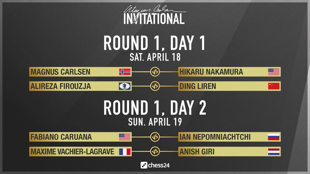Just one hour to go until Round 1 of the #MagnusInvite begins! chess24.com/en/watch/live-… 
#c24live