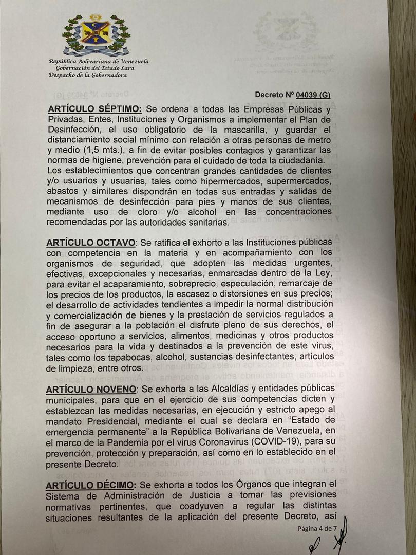 gestionperfecta's tweet photo. #18Abr || 1. Decreto N° 04039 del Gobierno Bolivariano de Lara establece medidas para proteger y garantizar los derechos a la vida, la salud, la alimentación, la seguridad del pueblo para evitar la expansión del COVID 19. https://t.co/X4YElTFO1L