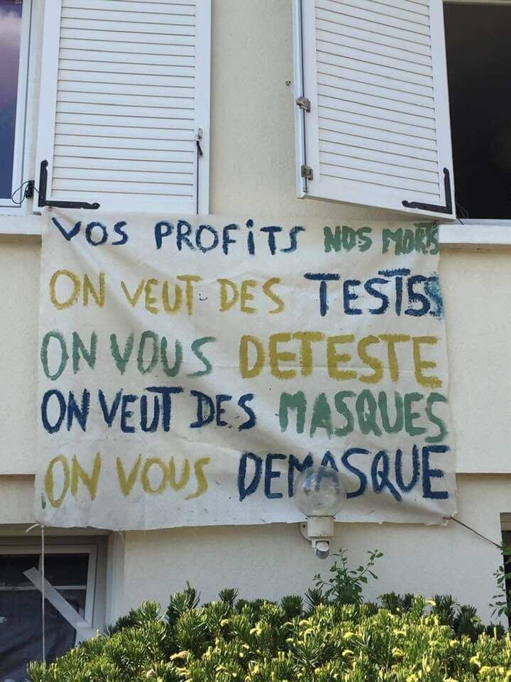 L_insoumission's tweet photo. Vos profits nos morts
On veut des tests 
On vous déteste 
On veut des masques
On vous démasque 
#PlusJamaisCa https://t.co/D6Gggqc9nF