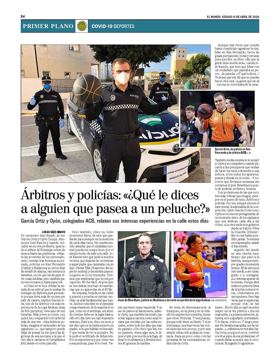 ArbitrosAEBA's tweet photo. De mantener el orden en las pistas a hacerlo en las calles. Nuestros compañeros G. Ortiz Y Oyón cuentan en @elmundoes sus experiencias en estos días tan complicados para todos #arbitrosaeba https://t.co/XnLhgbFxY9