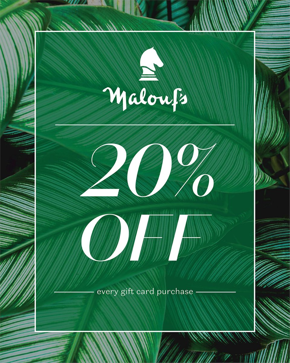 Maloufs's tweet photo. Don't forget, you can get gift cards for 20% off, just in time for Mother's Day and Graduation. 🎁 Email justin.hernandez@maloufs.com or michael@maloufs.com to order yours in any amount today! Offer valid until May 15th. https://t.co/N7fOa6Lyim