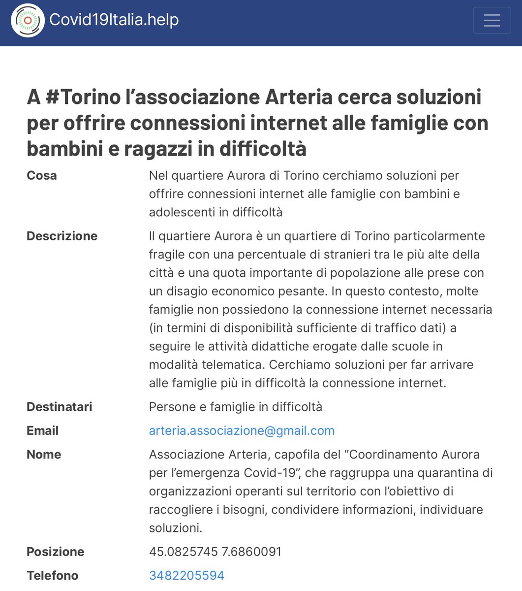 ItaliaCovid19's tweet photo. 🔴 A #Torino ass. Arteria cerca aiuto per offrire connessioni internet alle famiglie con bambini e ragazzi in difficoltà. Qui tutte le info https://t.co/KpDAHoEf7T 
Ci date una mano @twitorino @TIM_Official @FASTWEBHelp @FASTWEB @WindTreOfficial @FondazioneIBM
#coronavirusItalia https://t.co/bi3fcNpbtp