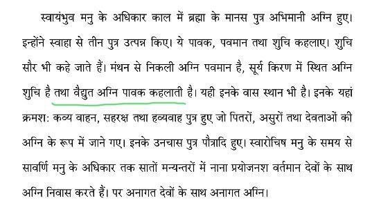 According to The Vayu Purana Chapter 29, Progeny of Agni- verse 3-Pavamana is the fire which is obtained after churning (the Aram). Suci is remembered as the solar fire. Pavaka is the fire originating from the lightning. These are their (specific) abodes.In hindi bhasya-