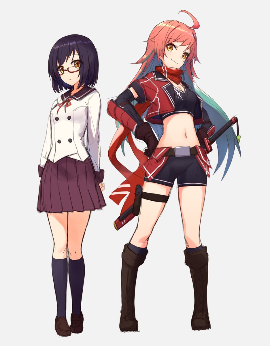 リアル の姿とアバター の姿の紅い侍女 西のエリのイラスト