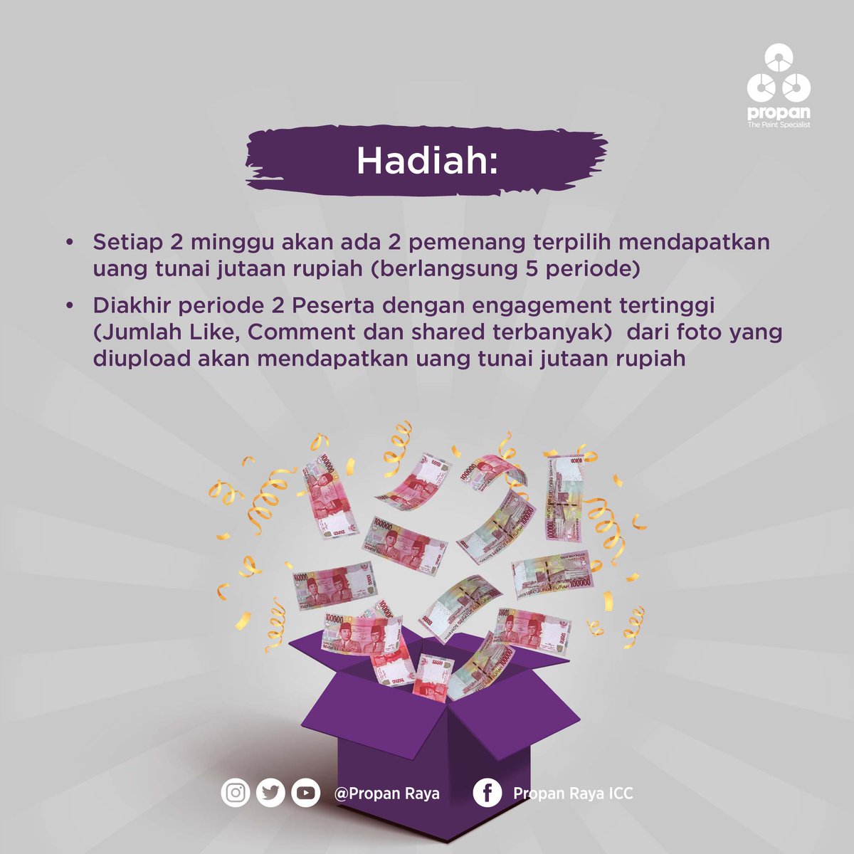 propanraya's tweet image. Hai Propaners,
Bosan #DIRUMAHAJA ? Bingung isi #WAKTUBERKUALITAS ?

Yuk, ikuti kompetisi #PROPANBIKINSERU melalui aktivitas #NGECATSENDIRI !

Selain #BIKINBETAHDIRUMAH ada hadiah PULUHAN JUTA RUPIAH menanti kamu  😄
