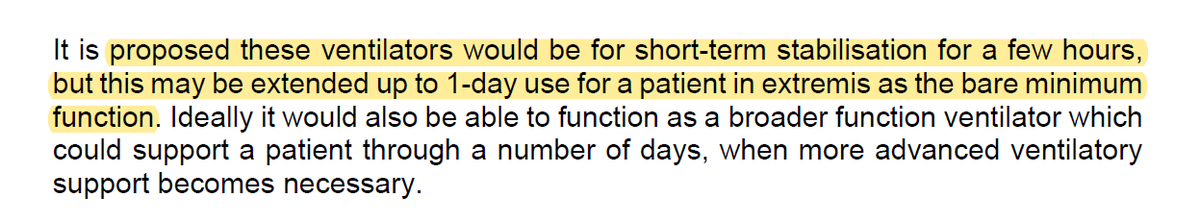 But when the regulator publishes the first formal 'spec' for the new ventilators it is need super-simple. The 'intended purpose' is that these vents should work for a 'few hours' and 'in extremis' 24 /10