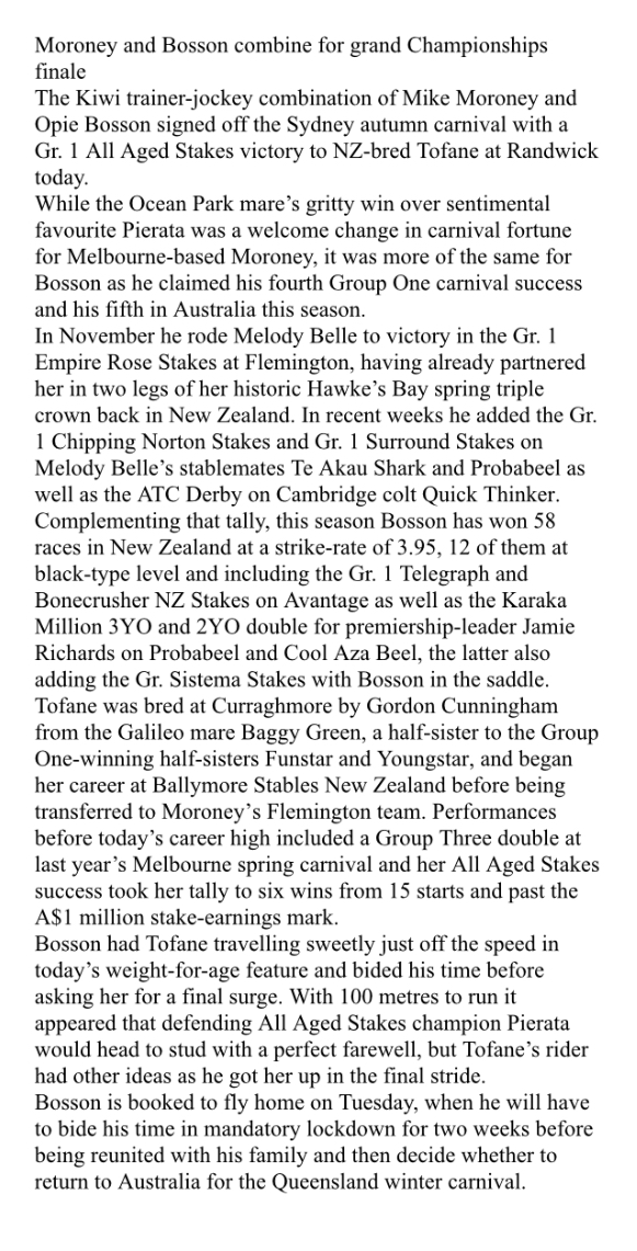 NZRACEFORM's tweet photo. Maroney and Bosson combine for grand Championships final https://t.co/fewn1KqgSJ
