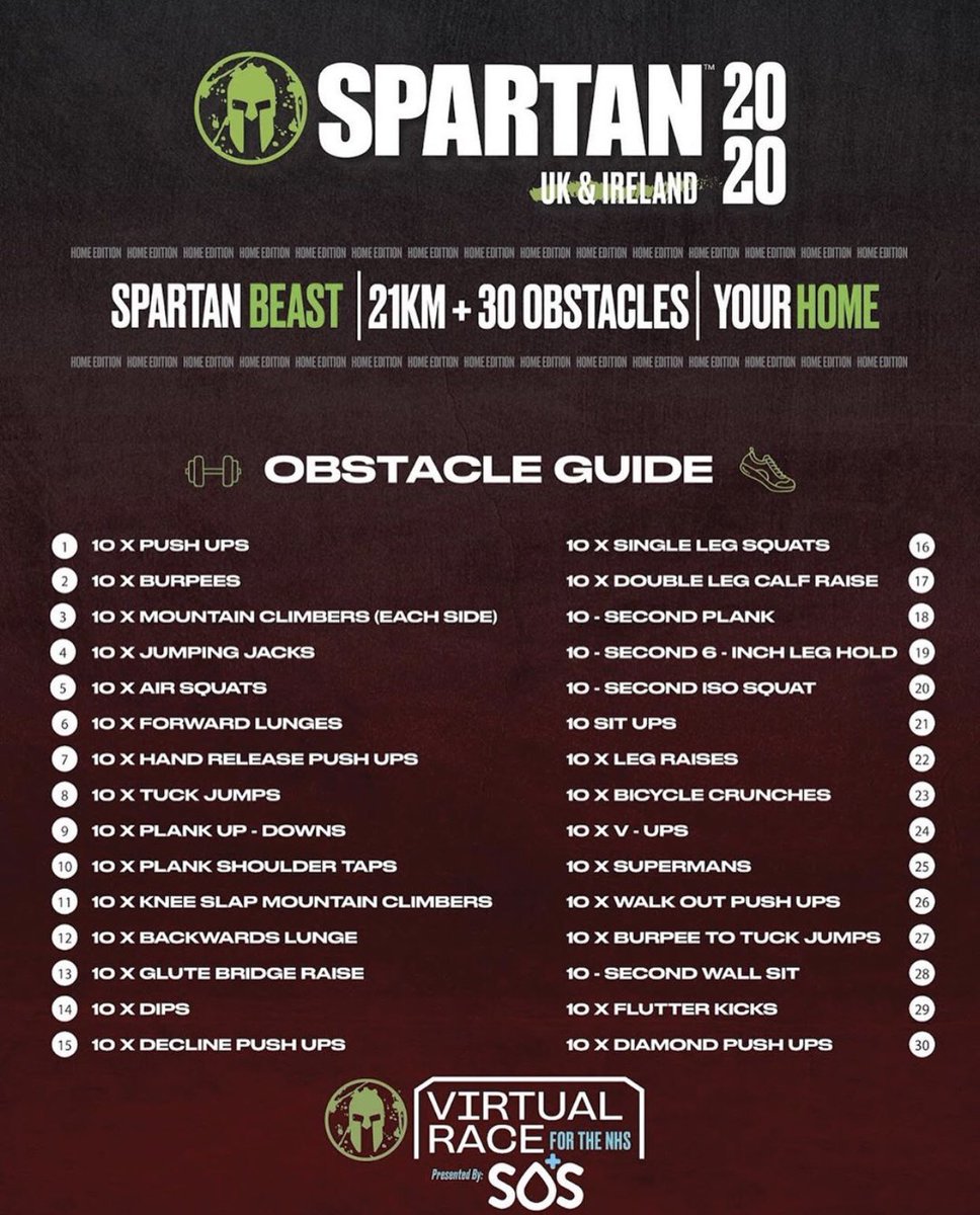 This weekend should have kicked off the <a href="/spartanraceuk/">Spartan UK & Ireland</a> season. 
They’ve teamed up with @soshydration to offer a free virtual race.But that’s not all, SOS Hydration are also donating hydration solutions to the NHS for every person that takes part. See Spartanrace.uk
