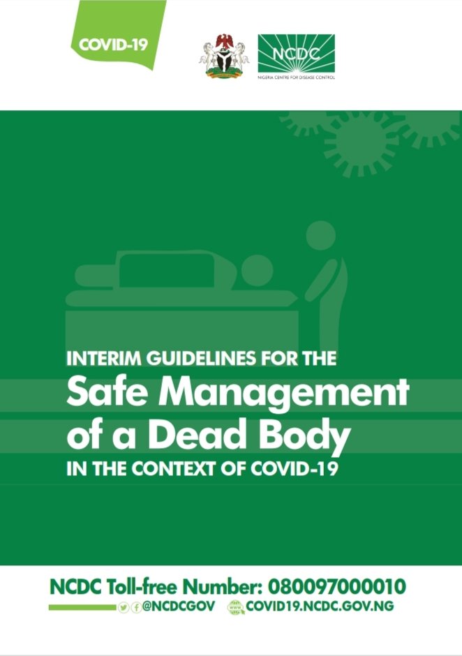 Our guidance on ensuring safe and dignified burial while preventing the spread of #COVID19 can be found at:
covid19.ncdc.gov.ng/resource/MgtOf…

#TakeResponsibility