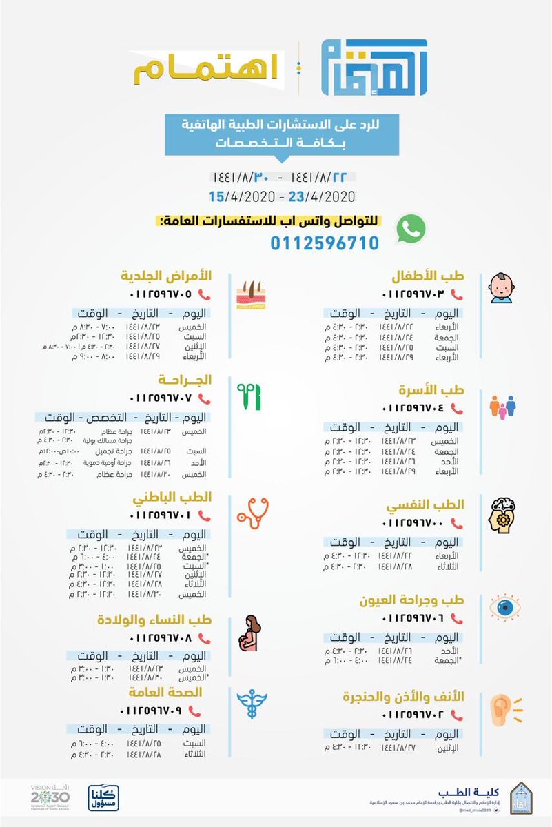 DrBadrani's tweet photo. تبداء الان عيادتي الافتراضية المجانية ضمن مبادرة كلية الطب - جامعة الامام لخدمة المجتمع 

العيادة من ١٢:٣٠- ٢:٣٠

للاستشارات يمكن الاتصال على هذا الدقم
٠١١٢٥٩٦٧٠٥
كما اود ان اشكر جميع القائمين على هذه المبادره وعلى رأسهم معالي مدير الجامعة وسعادة عميد كلية الطب @TALASBALI https://t.co/WJVXWfLNu2