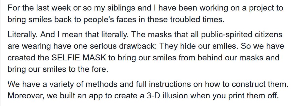 jfxgillis's tweet photo. We have created the SELFIE MASK!
Moreover, we built an app to create a 3-D illusion when you print them off.

The instructions are here: https://t.co/Q86yDFHor0

And the app is here: https://t.co/5qjtBaREIe

#Smiles2the4 https://t.co/RSCEYUMg6Q