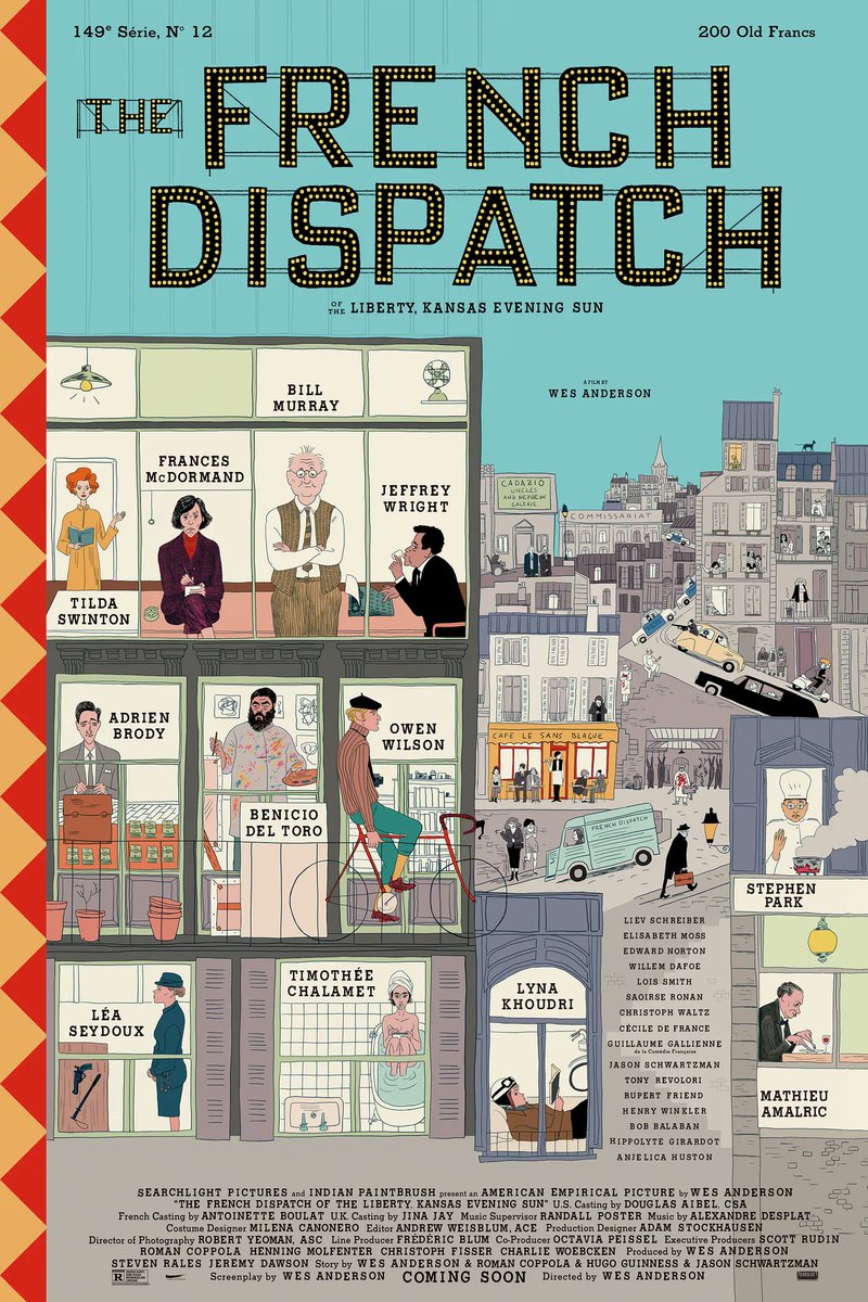 klaustoon's tweet image. #comcs, #film, &amp;amp; #architecture: Spanish illustrator Javi Aznarez's poster for Wes Anderson's upcomimg 'The French Dispatch [of the Liberty, Kansas Evening Sun]' (@French_Dispatch, 2020) itsnicethat.com/news/erica-dor…