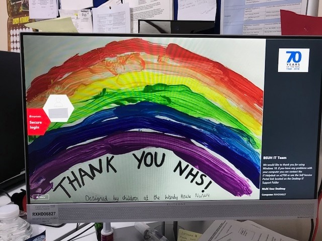 _danholmes's tweet photo. A big thank you to 2 of the preschoolers at Wendy House Nursery for their 'rainbow' picture which has now become @BSUH_NHS login screen https://t.co/Lm6YnE18fj