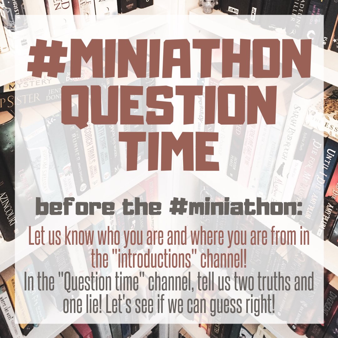 kcbookshelf's tweet photo. This Saturday’s #miniathon starts in just over half an hour! 

If you fancy taking part, it’s never too late to join the discord server! 

https://t.co/HtDjJktMYU https://t.co/0hlCymD2x4