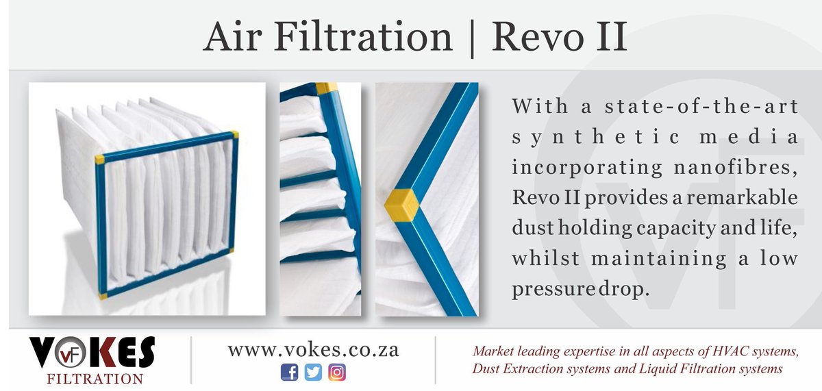 VokesFiltration's tweet photo. With a state-of-the-art synthetic media incorporating nanofibres, Revo II provides a remarkable dust holding capacity and life, whilst maintaining a low pressure drop.
#vokesfiltration #RevoII #AirFiltration #CleanRooms #MedicalFiltration #CleanRoomFiltration #taigeisdigital https://t.co/pG2VGjQGER
