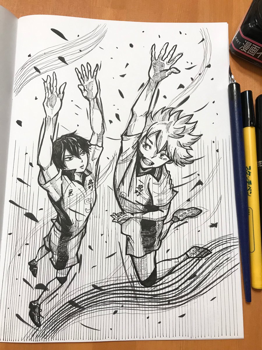高井りさ Gペン練習でハイキューを描いてみました 今さらながらアマプラで第1期から見てます 完成すごく遅れましたが お題 スポーツ ありがとうございました Mcg版お絵描き一本勝負