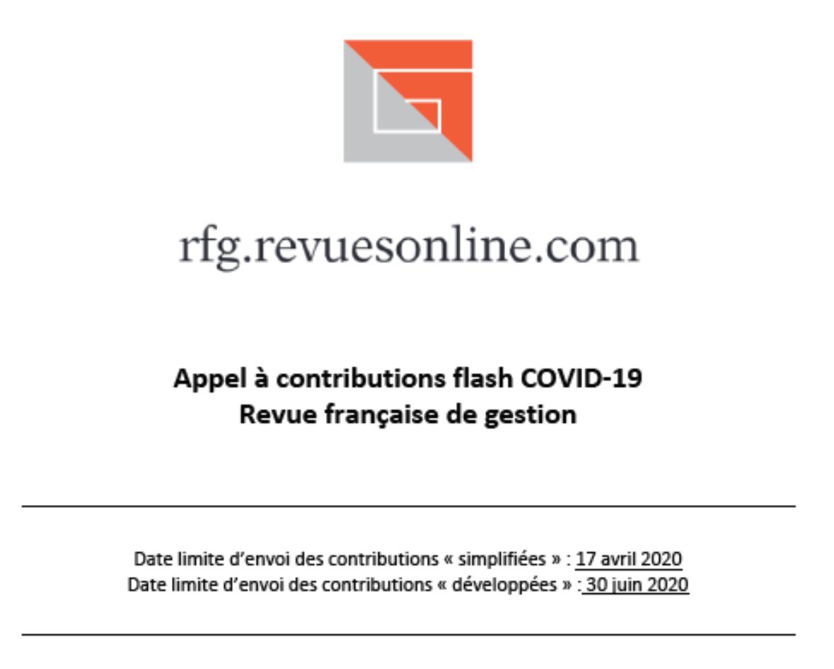 La_RAVS's tweet photo. [🚨 RFG FLASH #COVID19 🚨]

Message de la rédaction de la Revue française de gestion : 

➡️ 159 contributions adressées suite à l’appel à contributions flash #COVIDー19.

➡️ Une véritable « mobilisation générale », MERCI !🙏🏽 

➡️ Réponses prévues sous 10 jours aux auteurs. https://t.co/5cgvJHUva2