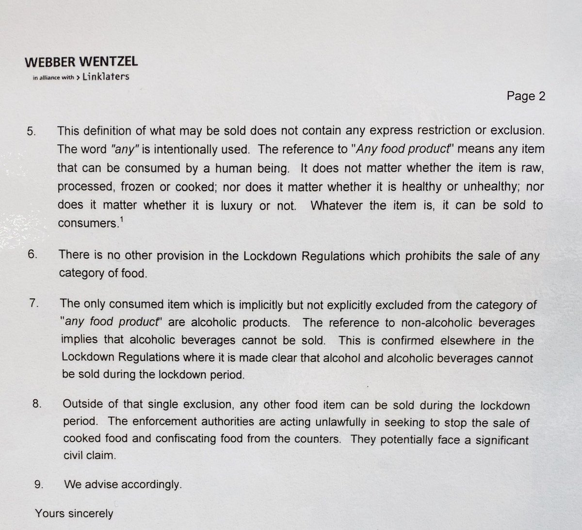 Legal letter in my local Woolies, advising that the enforcement authorities are acting unlawfully in seeking to stop the sale of cooked food from counters, and that they potentially face a "significant civil claim".