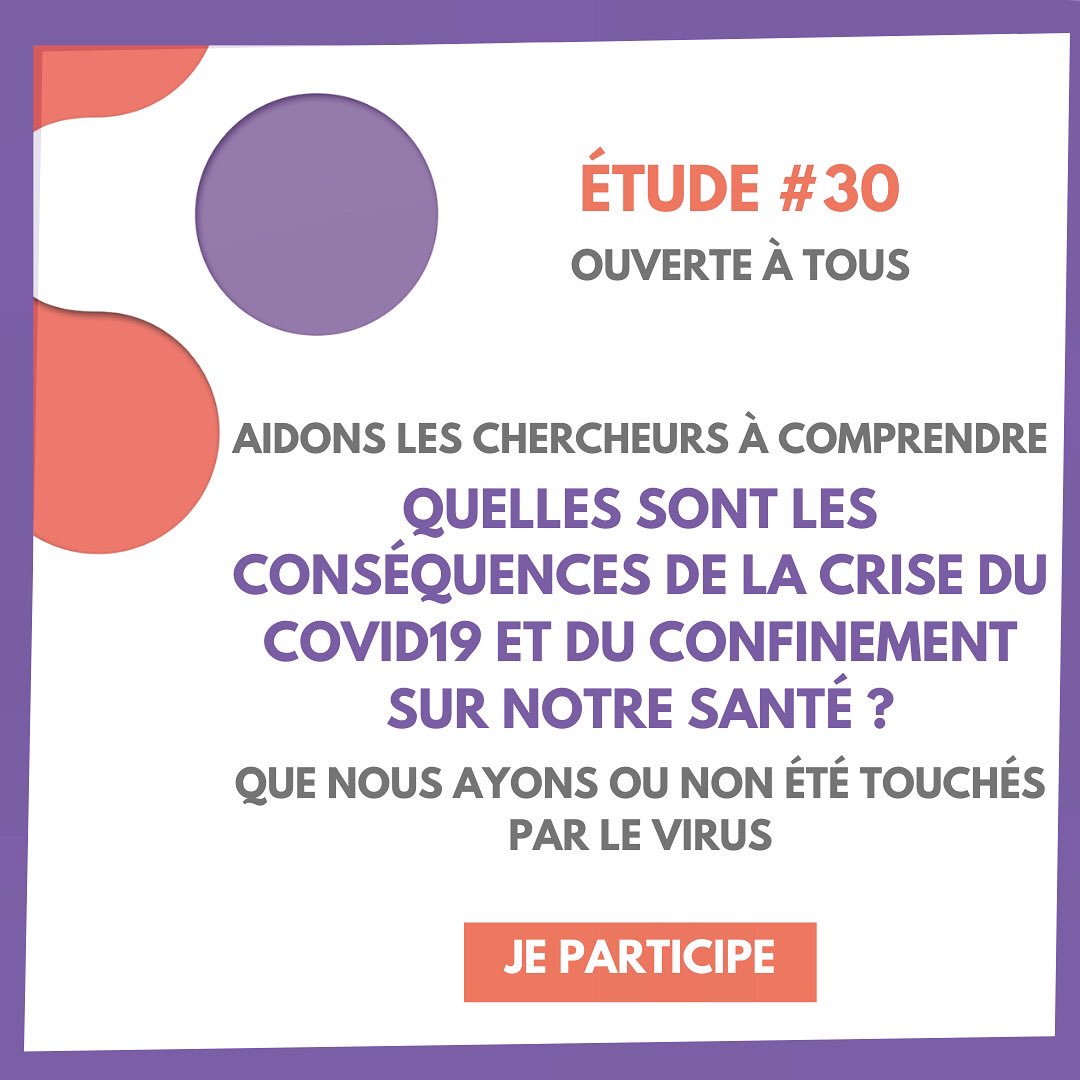 Nouvelle étude sur notre santé physique, psychologique et sur l’équilibre santé et travail à l’ère du Covid. Tout le monde peut participer. 
Bit.ly/3bkKkkg