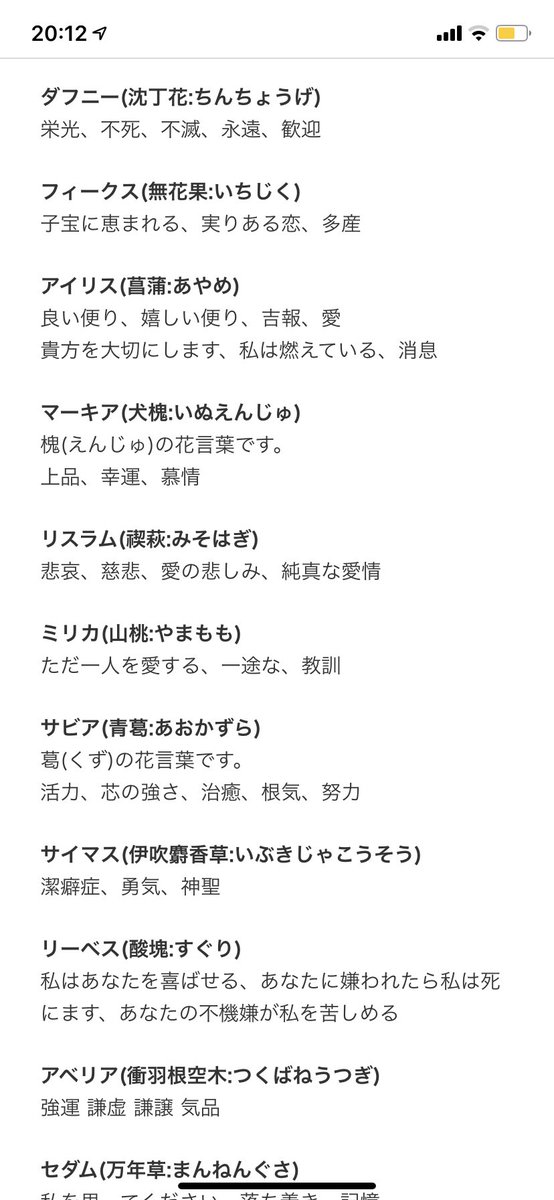 ごまどうふ Flosの花言葉 リーベスとかミリカとかあってる気がする T Co Mrna9xyr01 Twitter