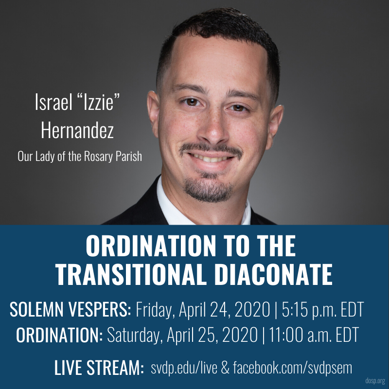 DioStPete's tweet photo. Mark your calendar! One week from today, Sat 4/25, our seminarian Israel “Izzie” Hernandez will be ordained a transitional deacon at 11AM! Mass will be closed to public, but all are invited to watch at https://t.co/mDcjpEZCwr. Keep Izzie in your prayers! 🙏 #DOSPseminarians https://t.co/4VA8vaZBmv