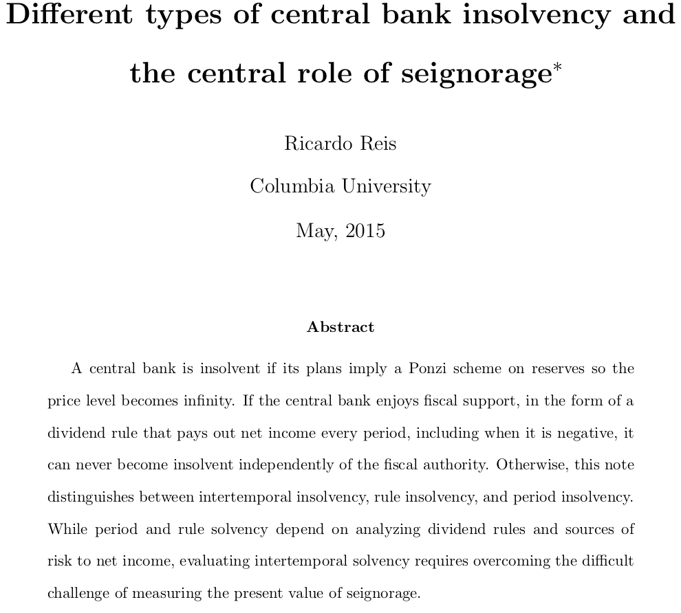 Case 2, classic debt monetization: Treasury does not pay back bonds the CB owns. CB makes loss, bank deposits exceed its assets. CB is insolvent in economic sense. Banks ask to exchange deposits for currency, CB prints currency, we get inflation.[9/12] https://bit.ly/3bk23Zj 