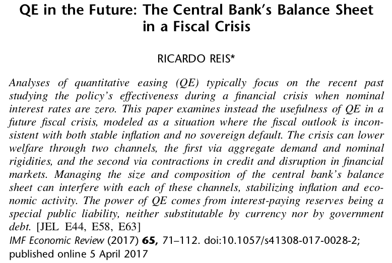 Case 3, Treasury defaults on privately-held debt: Banks are insulated from default, because bonds default but deposits at the central bank do not. QE then determines size of default, its composition, and its implication for financial stability.[10/12] https://bit.ly/2KbYPv3 