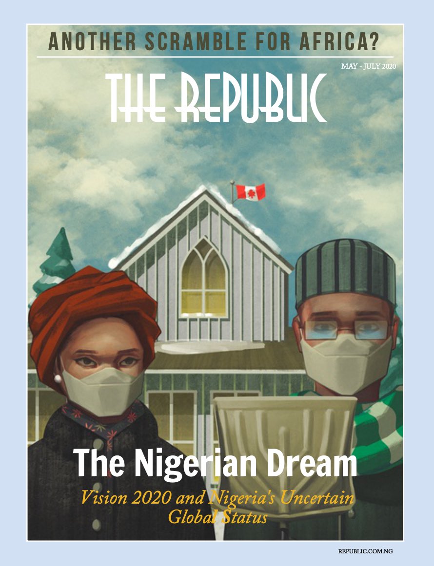 republicjournal's tweet photo. Cover art: “The Nigerian Dream” by @Adxnna, commissioned by The Republic, with artistic direction and oversight by @WalleLawal. https://t.co/7oSPkxhq5l