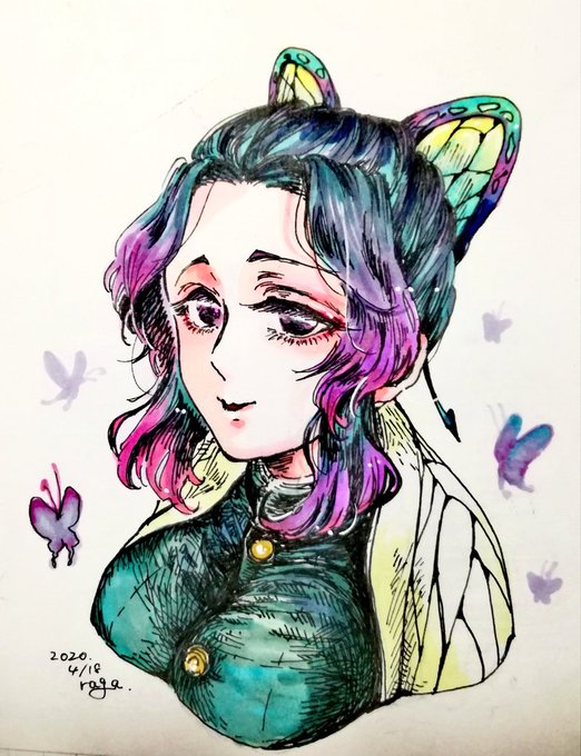 らが😽さんがTwitterに投稿した胡蝶しのぶ(鬼滅の刃)のイラスト。