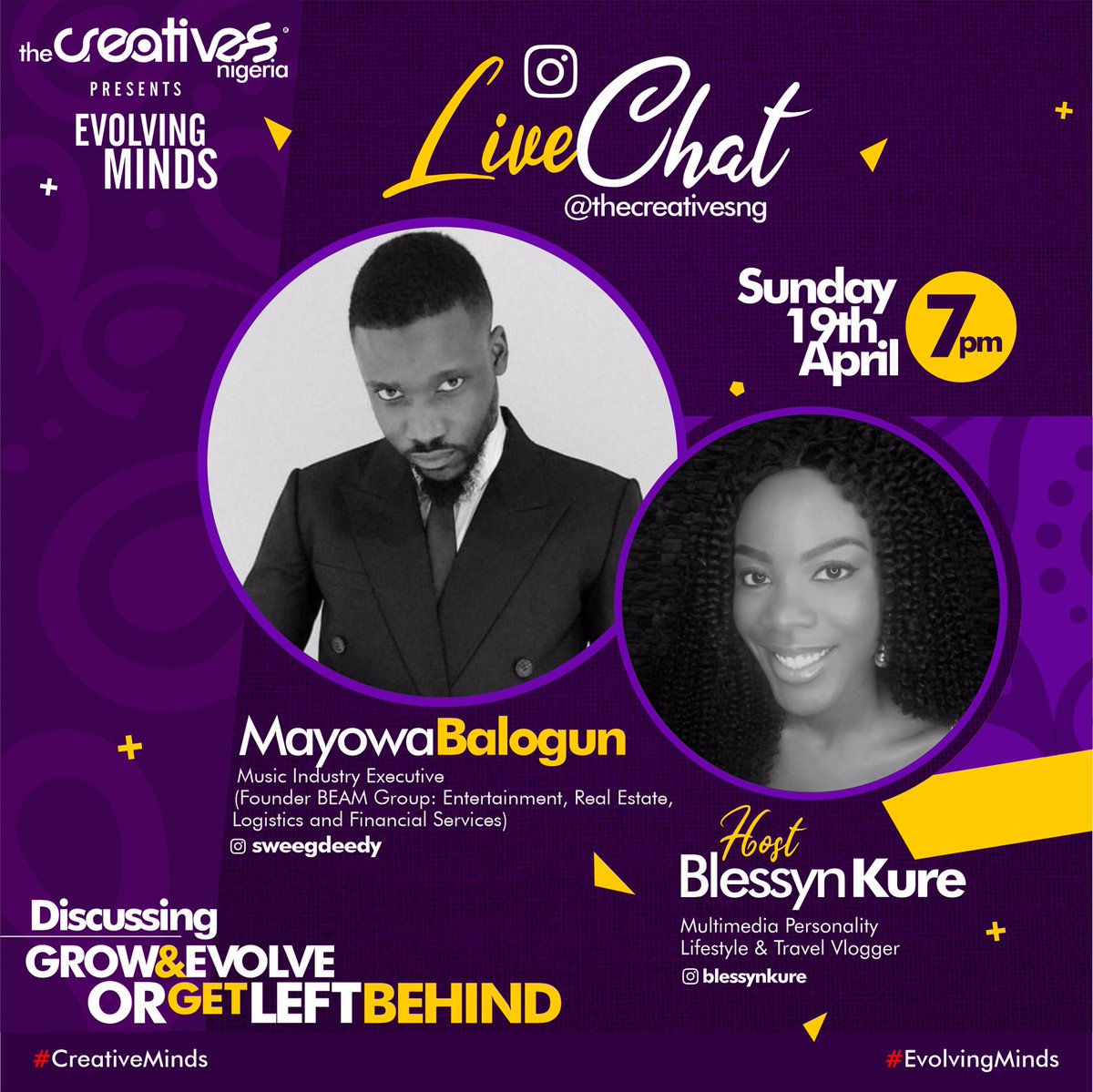 thecreativesng's tweet photo. @Sweeegu is a Music Industry Executive and the Founder of BEAM Group. Join him on #EvolvingMinds this Sunday on our IG Live @thecreativesng with Media Personality x Travel Vlogger @BlessynKure
#Abujatwittercommunity
#StayHome
#Covid_19
#abbakyari https://t.co/bTztuElcpo