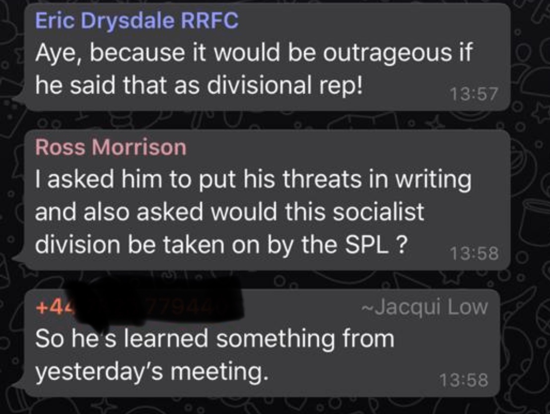 Nick_Russell__'s tweet photo. Ex RFC player Dave MacKinnon, now Morton chief exec, batting for the SPFL. Of course, Morton have just received their hand out.
MacKinnon, chiming with Fraser Wishart (also ex Ranger) says the league’s proposal was the only way money could be distributed to smaller clubs. Wrong. https://t.co/G30Qb3EZol
