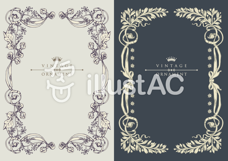 Sakedon ストックイラスト投稿中 Na Tviteru イラストac にビンテージシリーズを追加 ビンテージリボンと植物の組み合わせフレームなど T Co Cufamilbsj