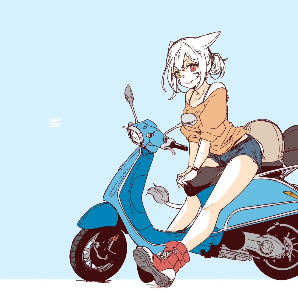 NEKOmodoki_02's tweet photo. Miqo'te ＆ Scooter https://t.co/7mzCXTOAtC