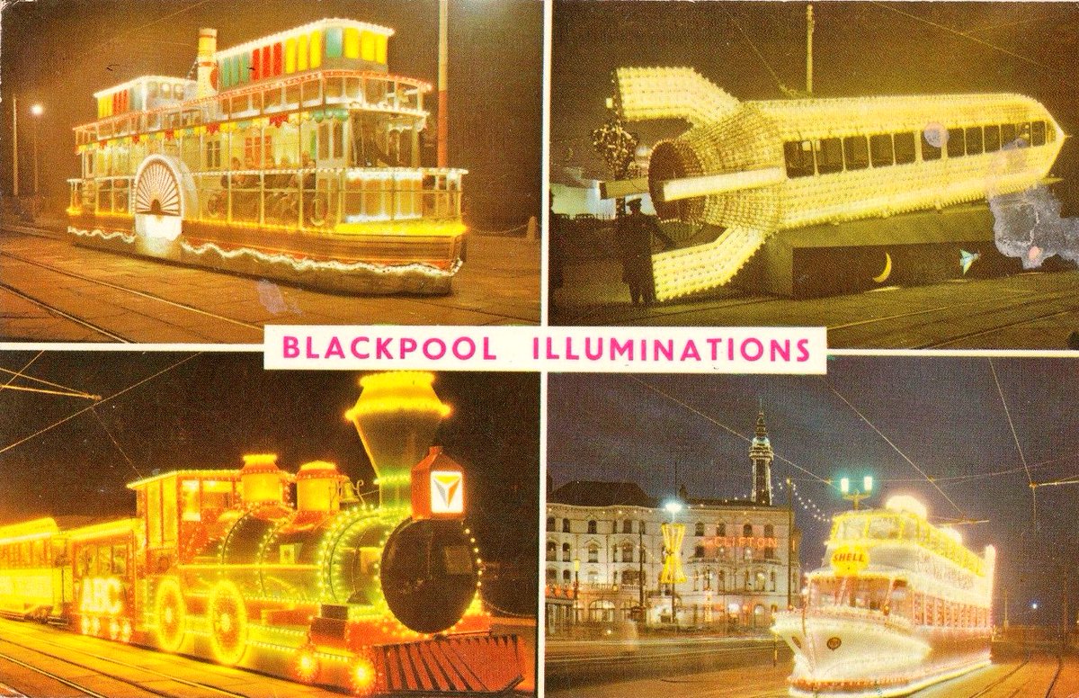 Blackpool has a long history of decorated trams, coinciding with the famous illuminations. They’ve included a paddle steamer, rocket, Fisherman’s-Friend-sponsored boat - and even a tram + trailer dressed up to look like a Wild West train + carriage. (5/11)