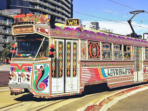 But  #trams &  #tram decorating live on. Hurrah! Here’s Basel’s piggybank tram (sponsored, obv) & the great “Karachi” tram of Melbourne, done for the 2006 Commonwealth Games  http://hawthorntramdepot.org.au/trams/yt81.htm . Here ends my thread: do contribute yr own pics of fave decorated trams! (11/11)