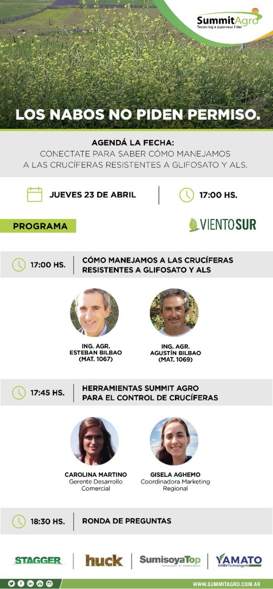 VientoSurAgro's tweet photo. Los nabos no piden permiso
El jueves que viene 17 h. Manejo de cruciferas resistentes a als y glifosato 
@SummitAgroAr https://t.co/z7A8EQA4VL