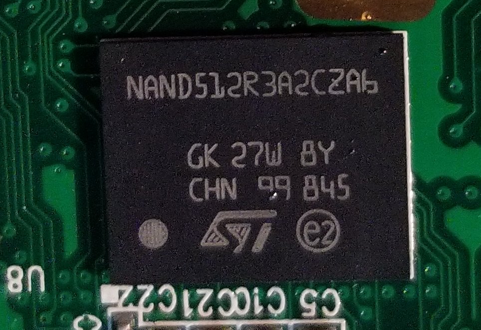 So it's an STMicroelectronics NAND512R3A which is a 64 megabyte flash chip