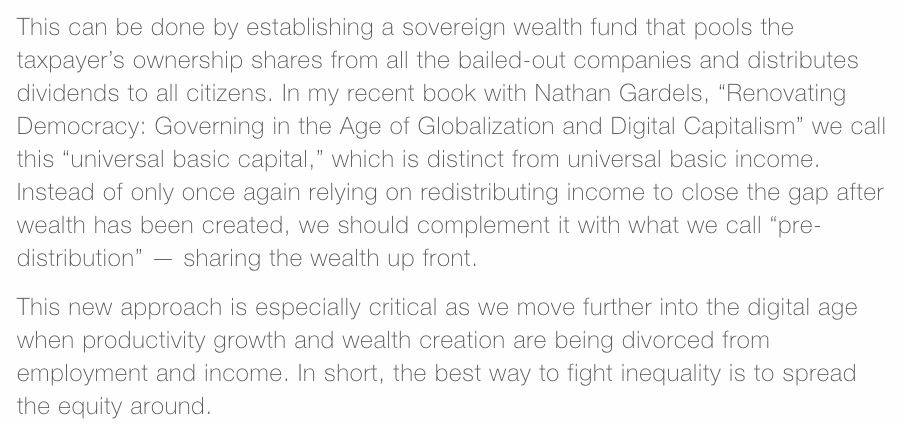 JonHaidt's tweet photo. Among the most intriguing ideas for improving fairness in our economy--and creating capitalism that earns popular support--is "universal basic capital." Spread the equity, give all a stake. @berggruenInst 
https://t.co/9fI3oONIz2 https://t.co/tJxLDi5MCz