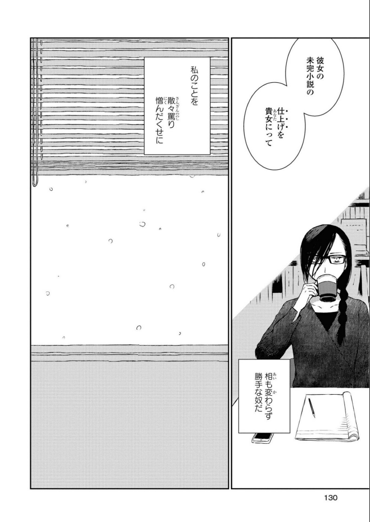 GL作品、単行本「君だけが光」のほかは
・「エンディング」(単行本「誰にも言えない」収録)
・「Stay Gold」(単行本「お気に召すまま」収録)
・「LOVE LETTER」(「社会人百合アンソロジー ショコラ 2」収録)
などございますので機会がありましたら読んでいただけると幸いです 