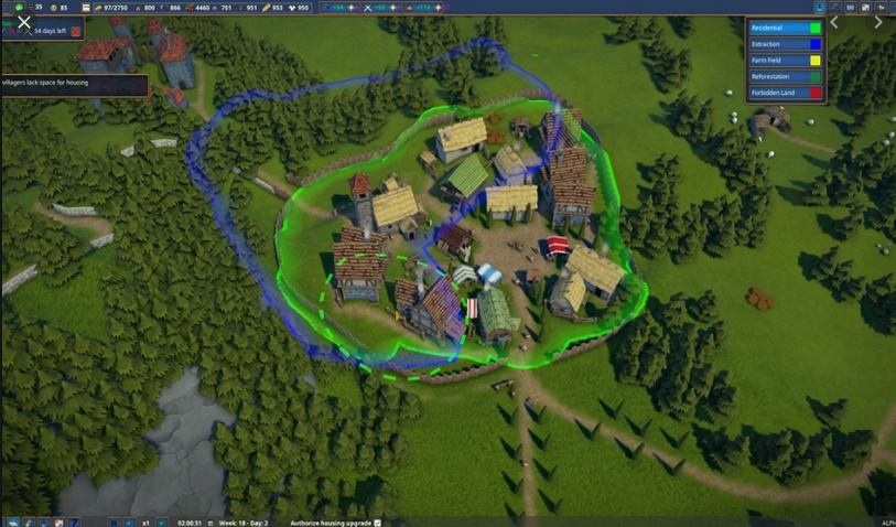 These games often start with plopping down a village center on a promising location near abundant resources. You then continue to gather these resources which grant you building materials for building new homes and facilities for your settlement. (screenshot = Foundation)5/
