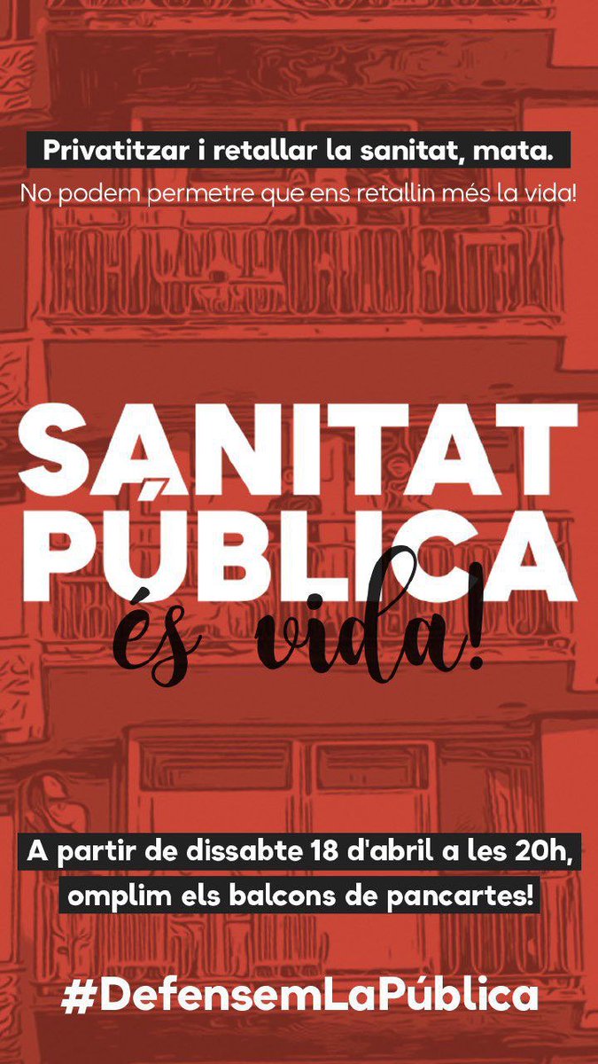 CDRAgramunt's tweet photo. Fem una #CridaDesDelsBalcons dels #PaïsosCatalans per omplir avui els balcons de pancartes en defensa de la sanitat pública, la nostra, la de totes i tots, la que no deixa a ningú enrere #DefensemLaPublica https://t.co/6IruAqA6LD